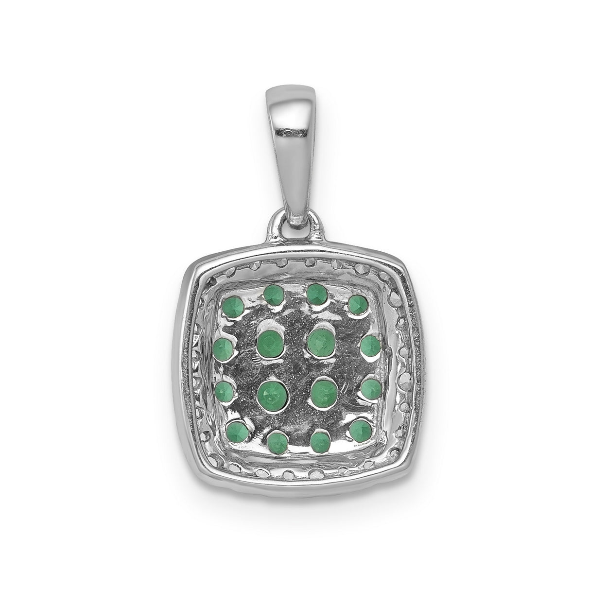 14k White Gold Pendant with Emerald Cluster and Diamond Halo Charm for Women