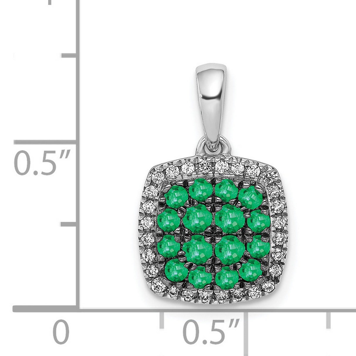 14k White Gold Pendant with Emerald Cluster and Diamond Halo Charm for Women