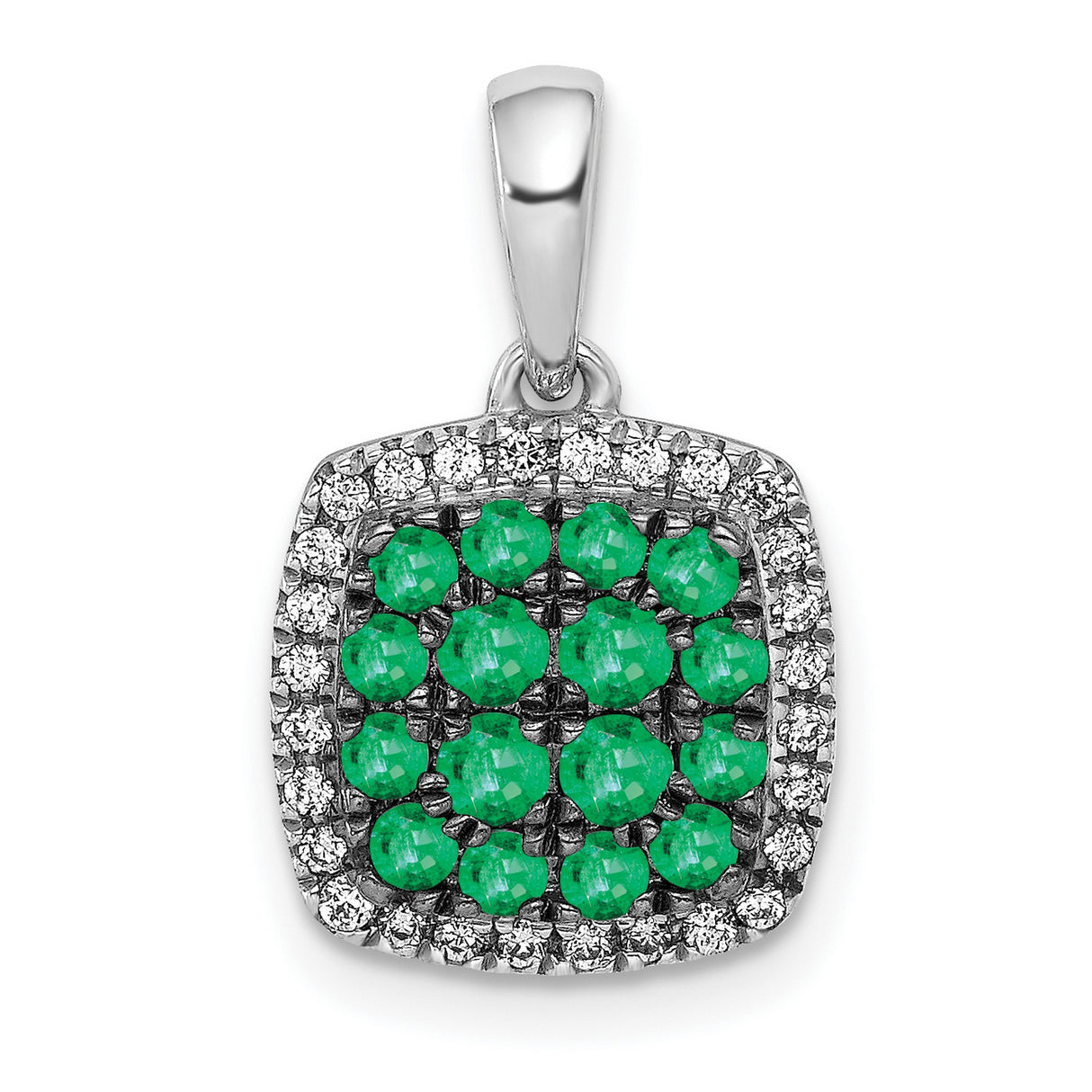 14k White Gold Pendant with Emerald Cluster and Diamond Halo Charm for Women