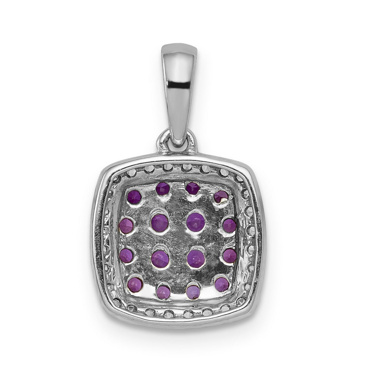 14k White Gold Pendant with Ruby, Diamond Accents, and Square Halo Design