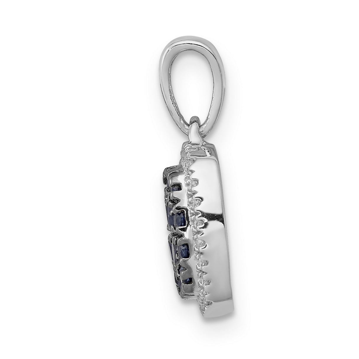 14k White Gold Pendant with Sapphire, Cushion Cut Blue Gemstone and Diamond Halo