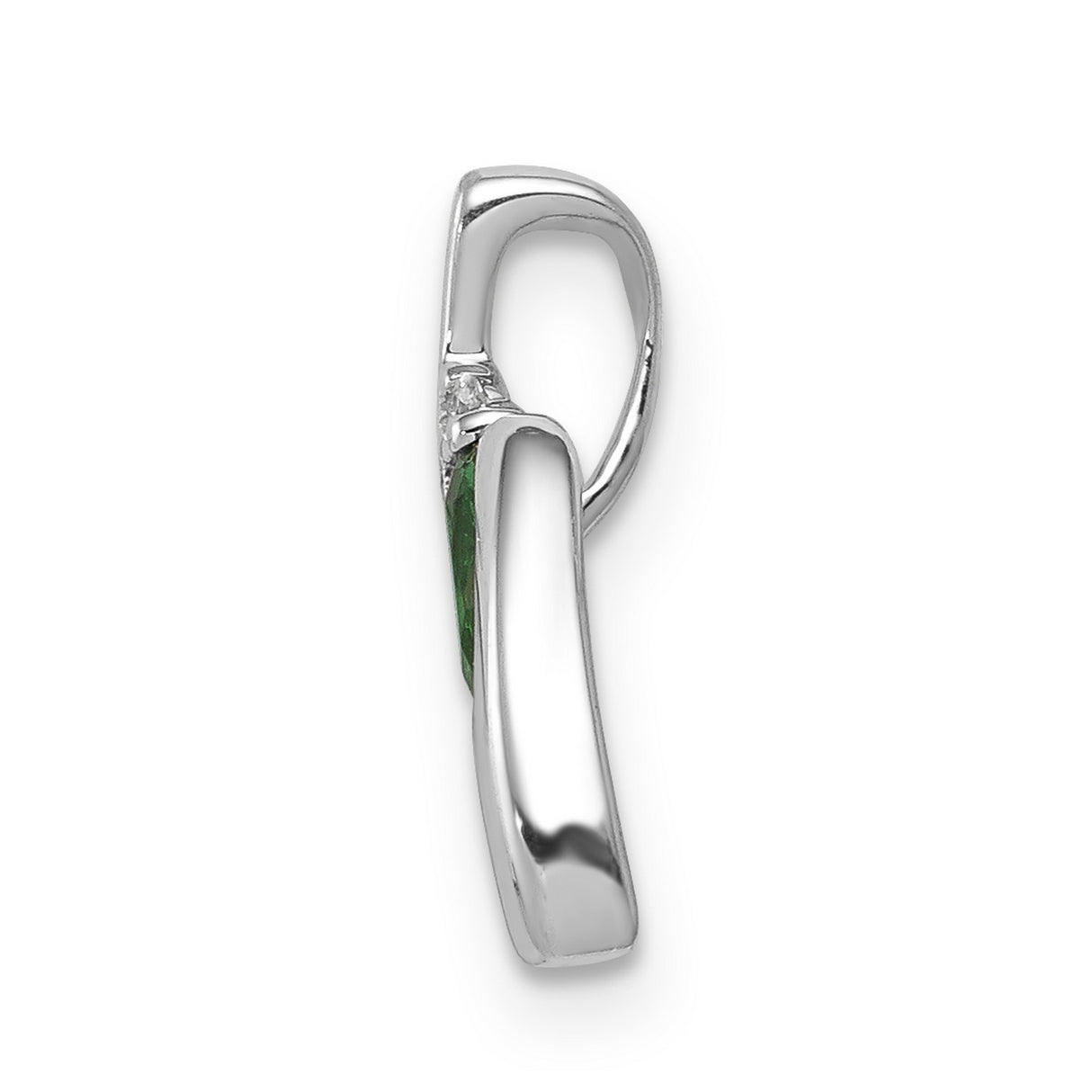 14k White Gold Emerald Pendant with Diamond Accents, Oval Cut, Modern Abstract Design for Women