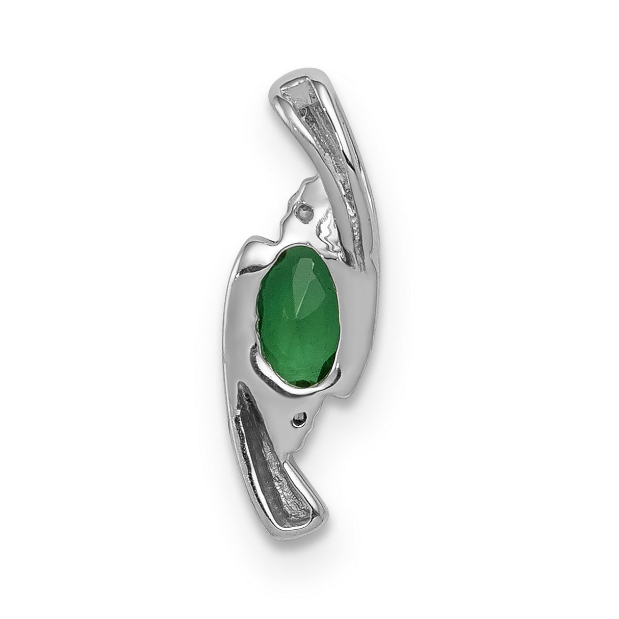 14k White Gold Emerald Pendant with Diamond Accents, Oval Cut, Modern Abstract Design for Women