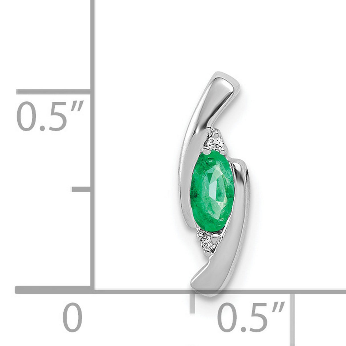 14k White Gold Emerald Pendant with Diamond Accents, Oval Cut, Modern Abstract Design for Women