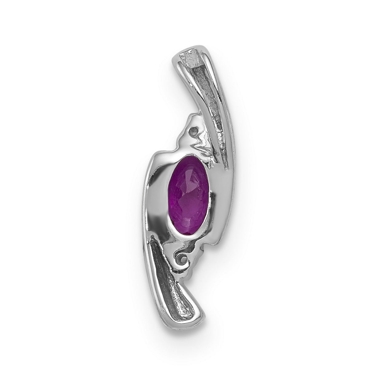 14k White Gold Pendant with Marquise Ruby and Diamond Accents, Modern Curved Design
