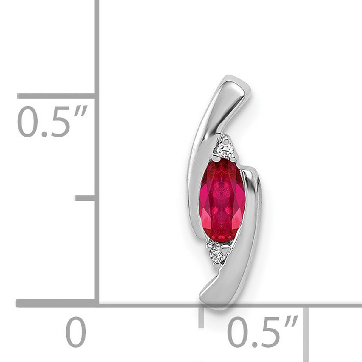 14k White Gold Pendant with Marquise Ruby and Diamond Accents, Modern Curved Design