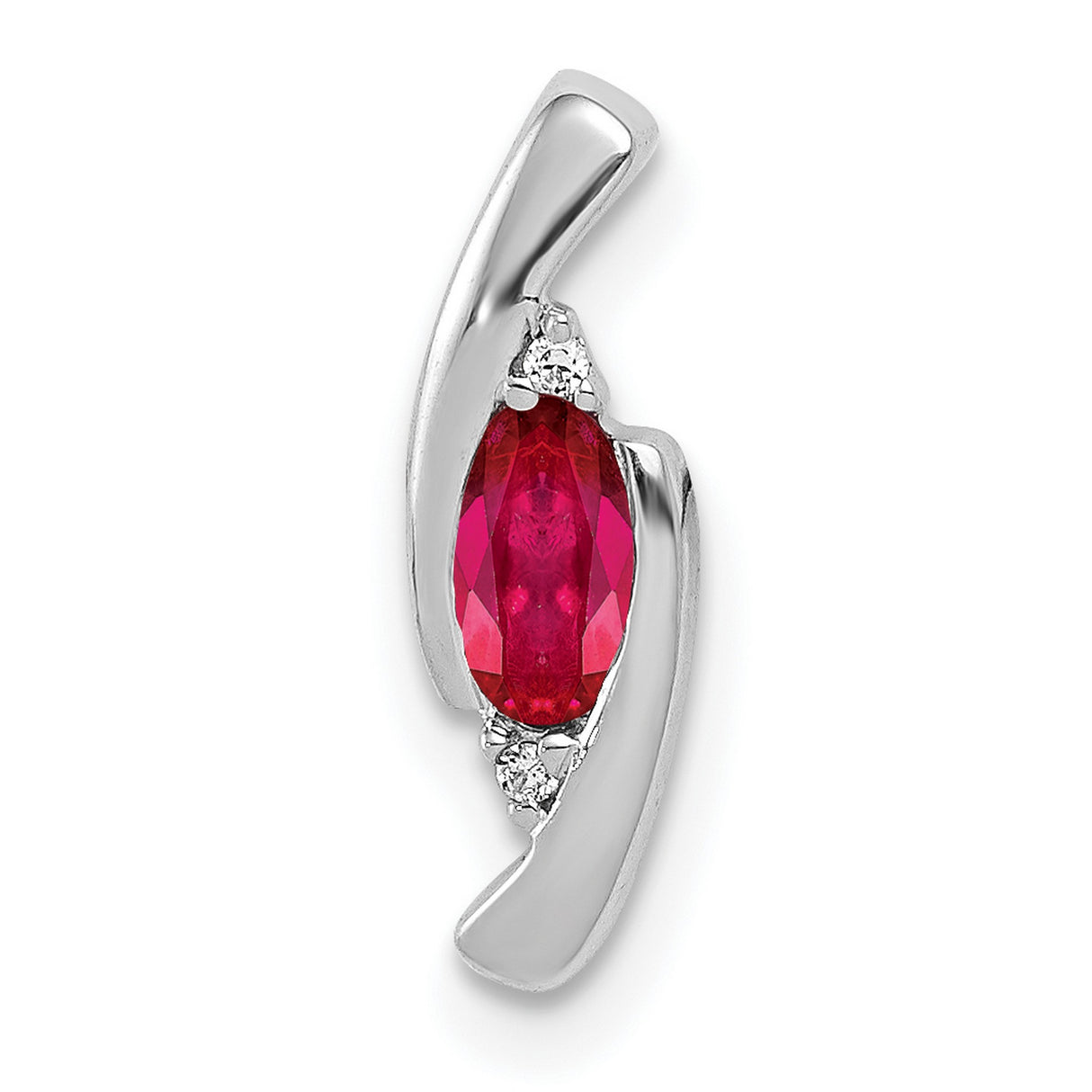 14k White Gold Pendant with Marquise Ruby and Diamond Accents, Modern Curved Design