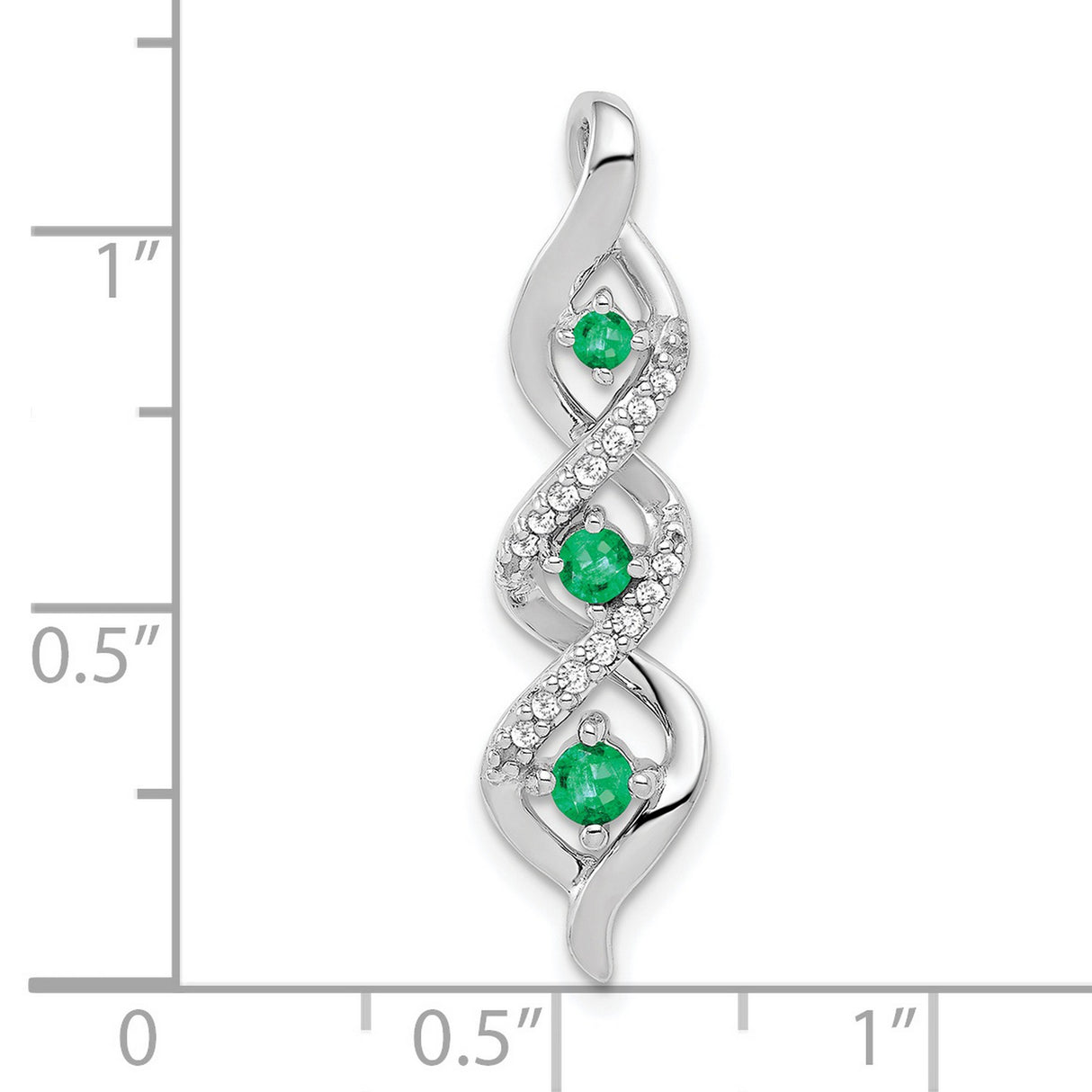 10k White Gold Pendant with Emeralds and Accent Diamonds, Twist Swirl Design for Women