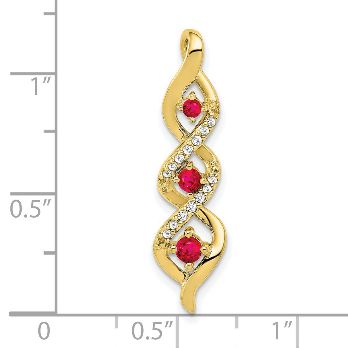 10k Yellow Gold Pendant with Ruby Gemstones, Flowing Twist Design, Romantic Style