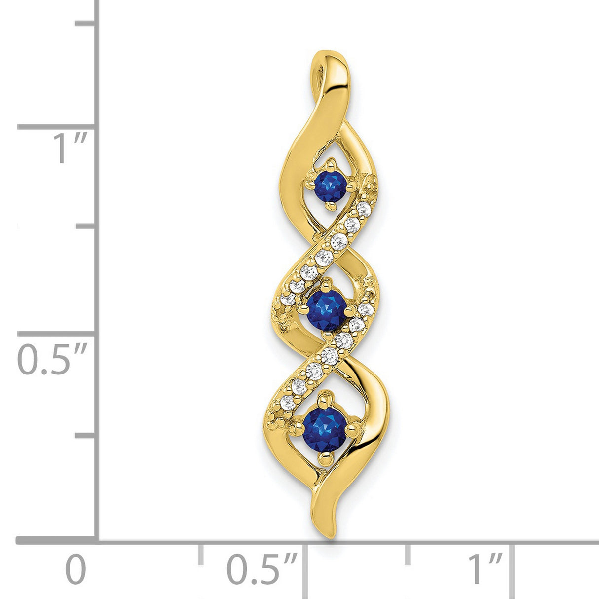 Diamond and .26 Sapphire 3-stone Twisted Chain Slide Charm Pendant in Real 10k Yellow Gold