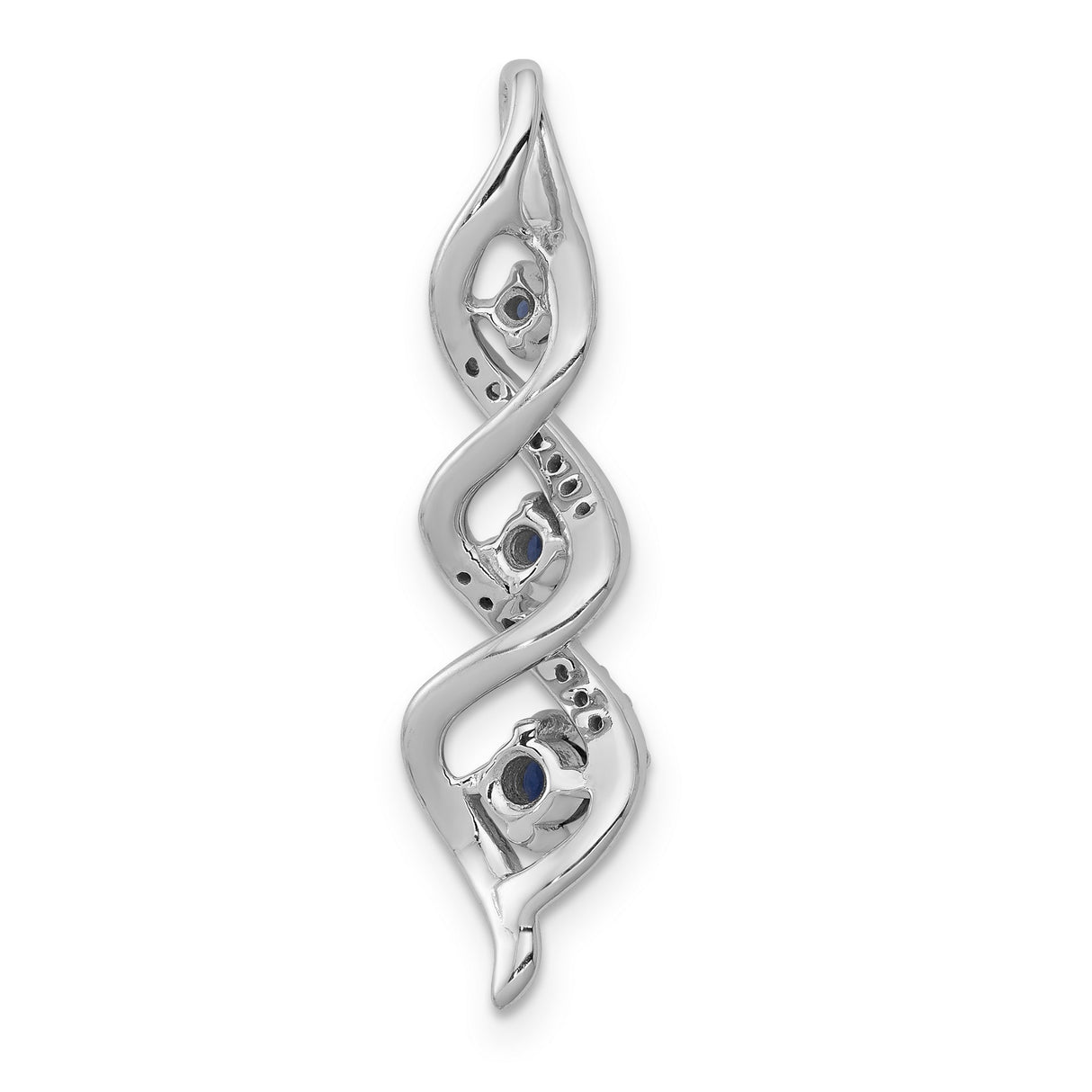 14k White Gold Pendant with Blue Sapphires, Twisted Infinity Swirl Design for Women