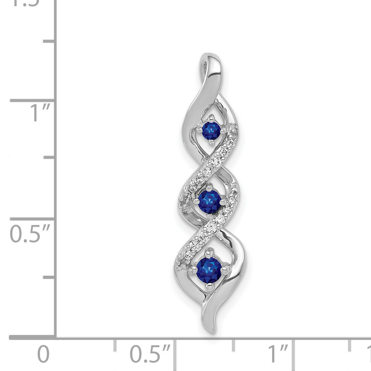 14k White Gold Pendant with Blue Sapphires, Twisted Infinity Swirl Design for Women