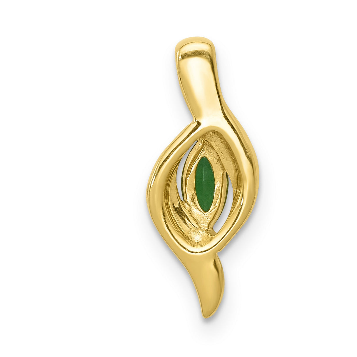 10k Yellow Gold Pendant with Marquise Green Emerald and Diamond Accents, Flowing Design