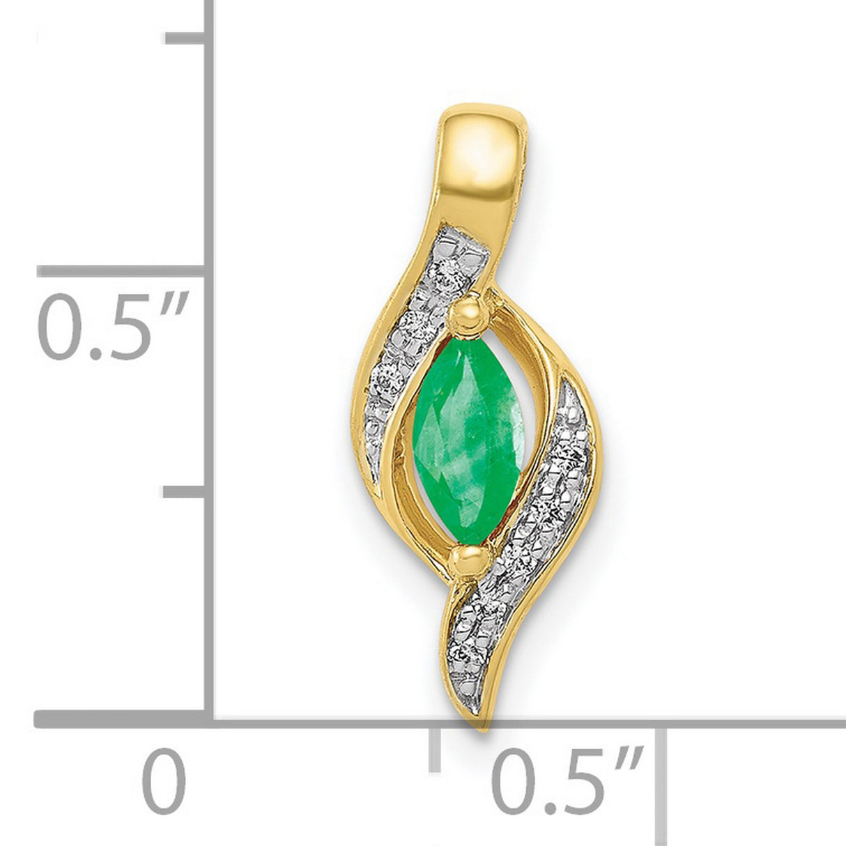 10k Yellow Gold Pendant with Marquise Green Emerald and Diamond Accents, Flowing Design