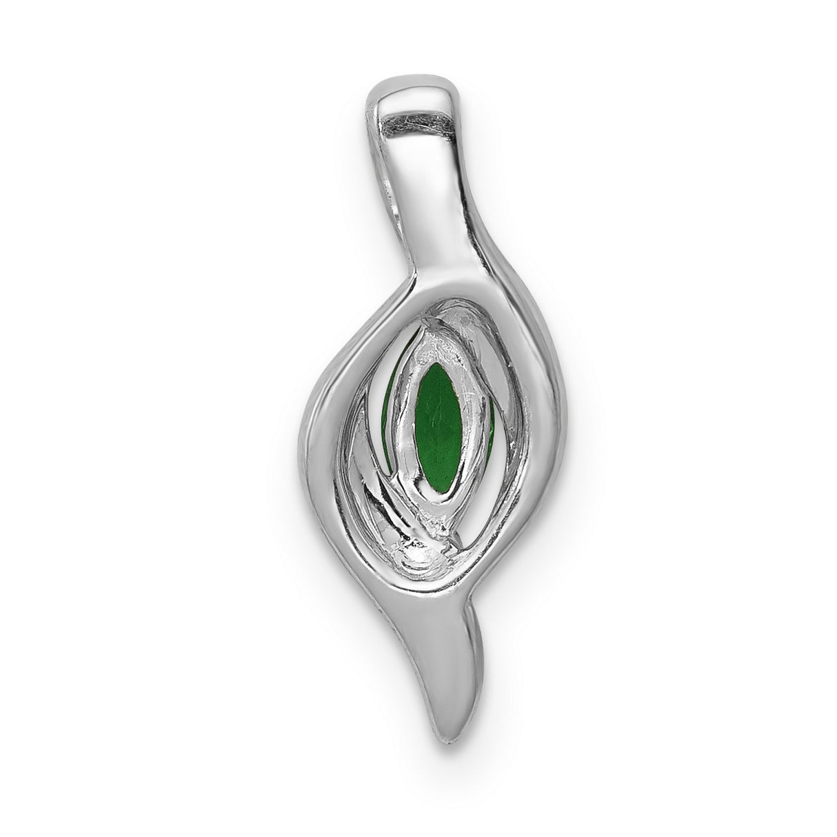 14k White Gold Emerald Pendant with Diamond Accent, Marquise Cut, Wave Design