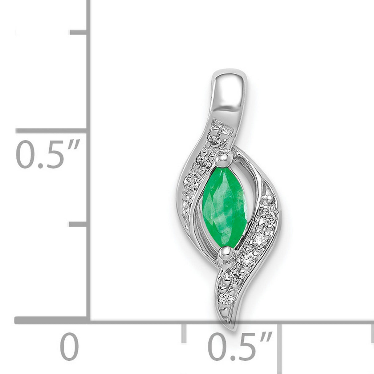 14k White Gold Emerald Pendant with Diamond Accent, Marquise Cut, Wave Design