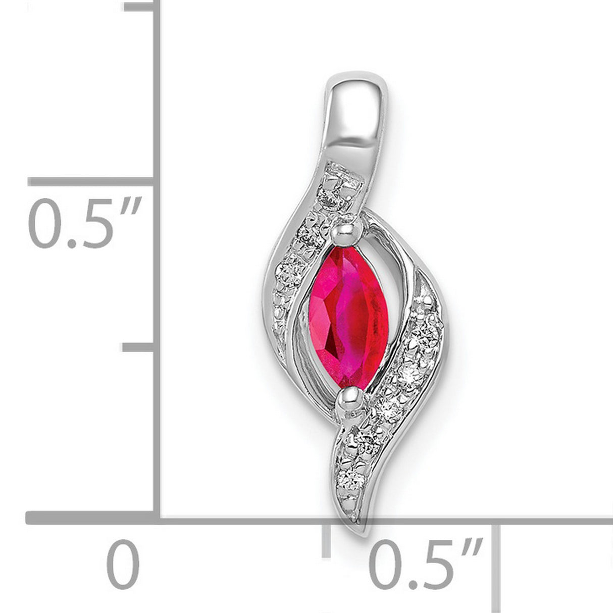10k White Gold Pendant with Marquise Cut Ruby and Diamond Accents, Modern Flowing Design