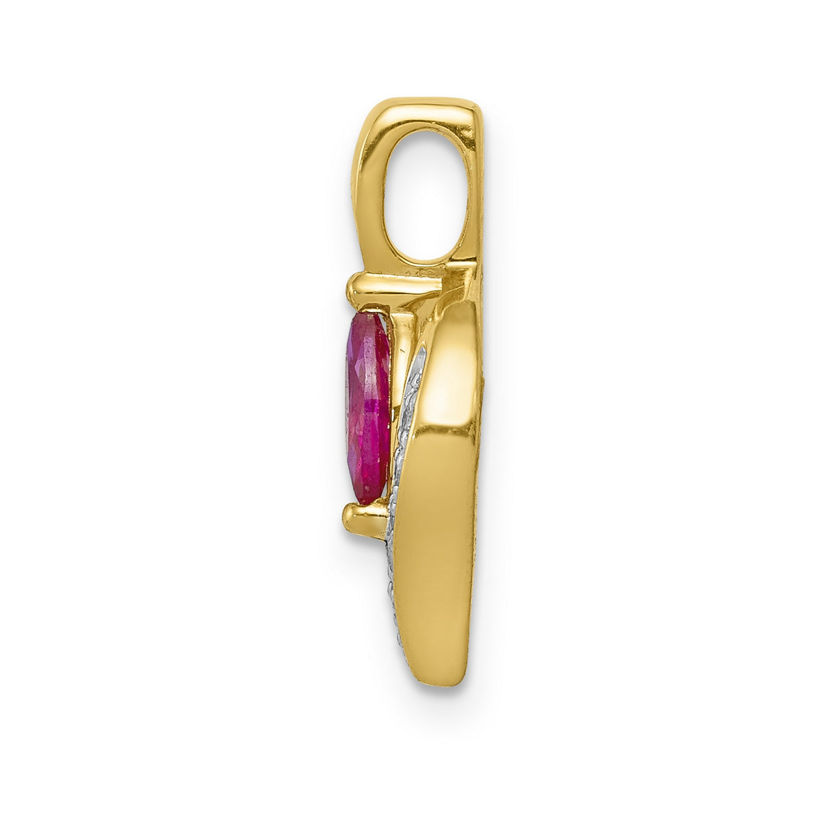 10k Yellow Gold Pendant with Marquise Ruby and Diamond Accents, Flame Inspired Design