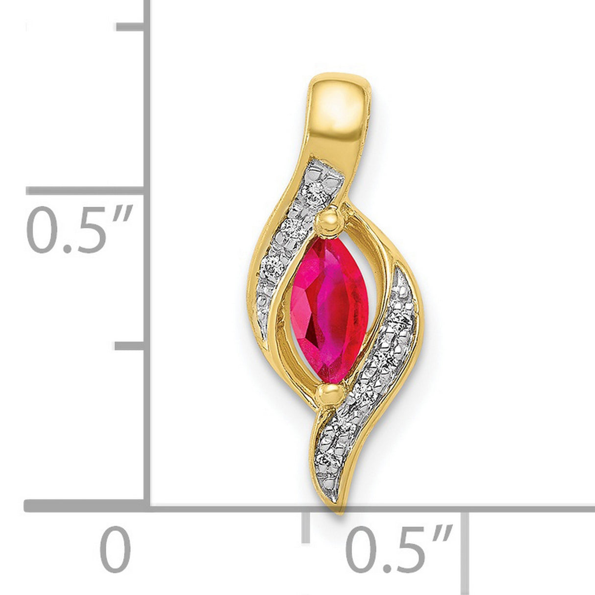 10k Yellow Gold Pendant with Marquise Ruby and Diamond Accents, Flame Inspired Design