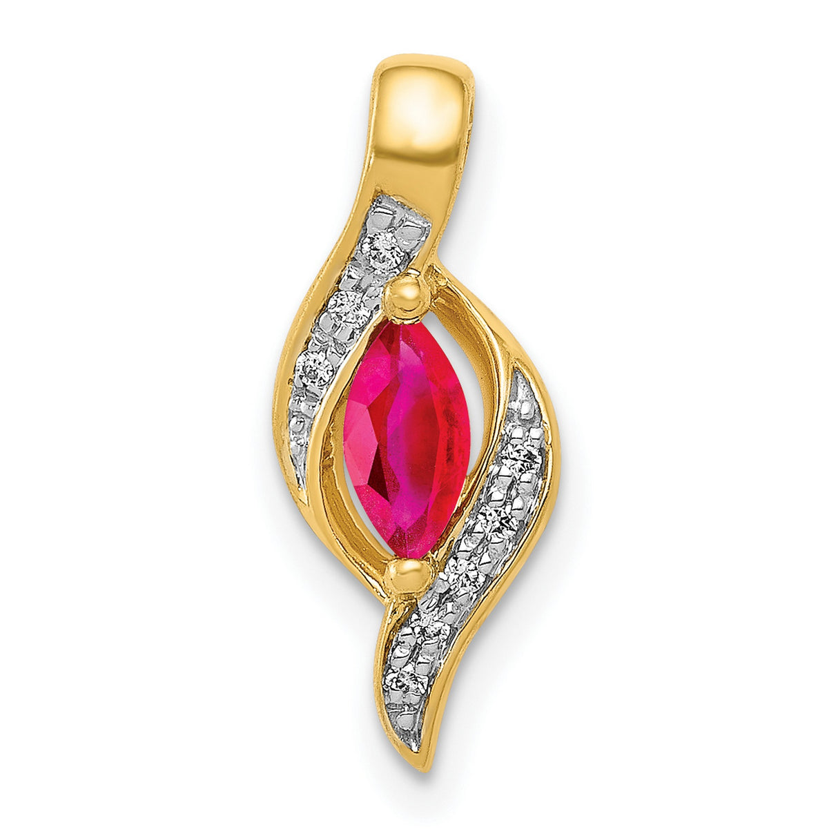 10k Yellow Gold Pendant with Marquise Ruby and Diamond Accents, Flame Inspired Design