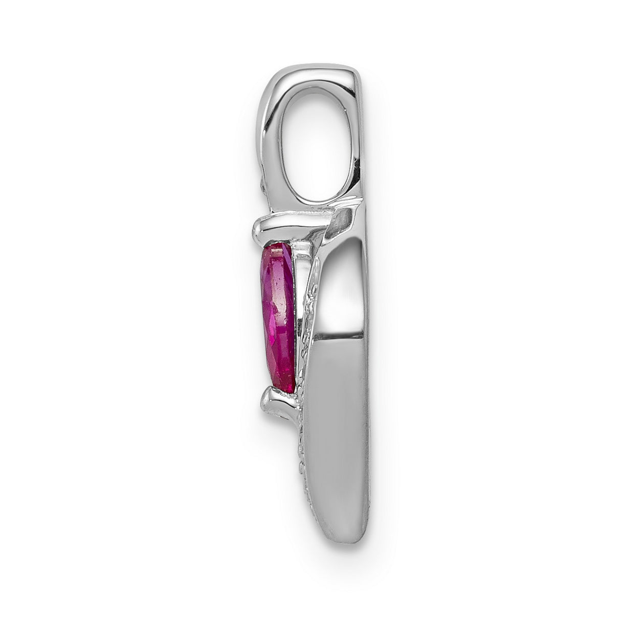 14k White Gold Flame Pendant with Ruby and Diamond Accents, Modern Abstract Design