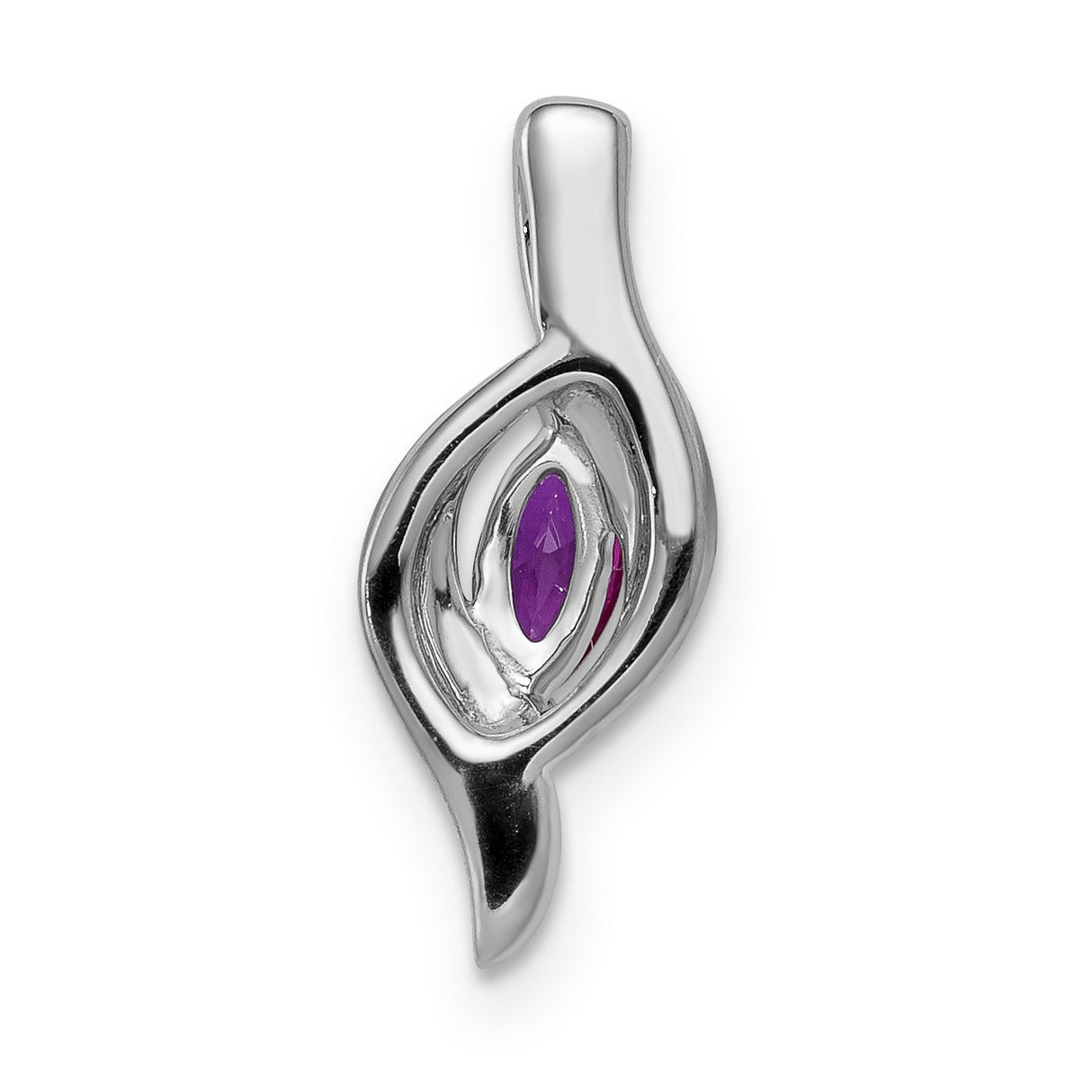 14k White Gold Flame Pendant with Ruby and Diamond Accents, Modern Abstract Design