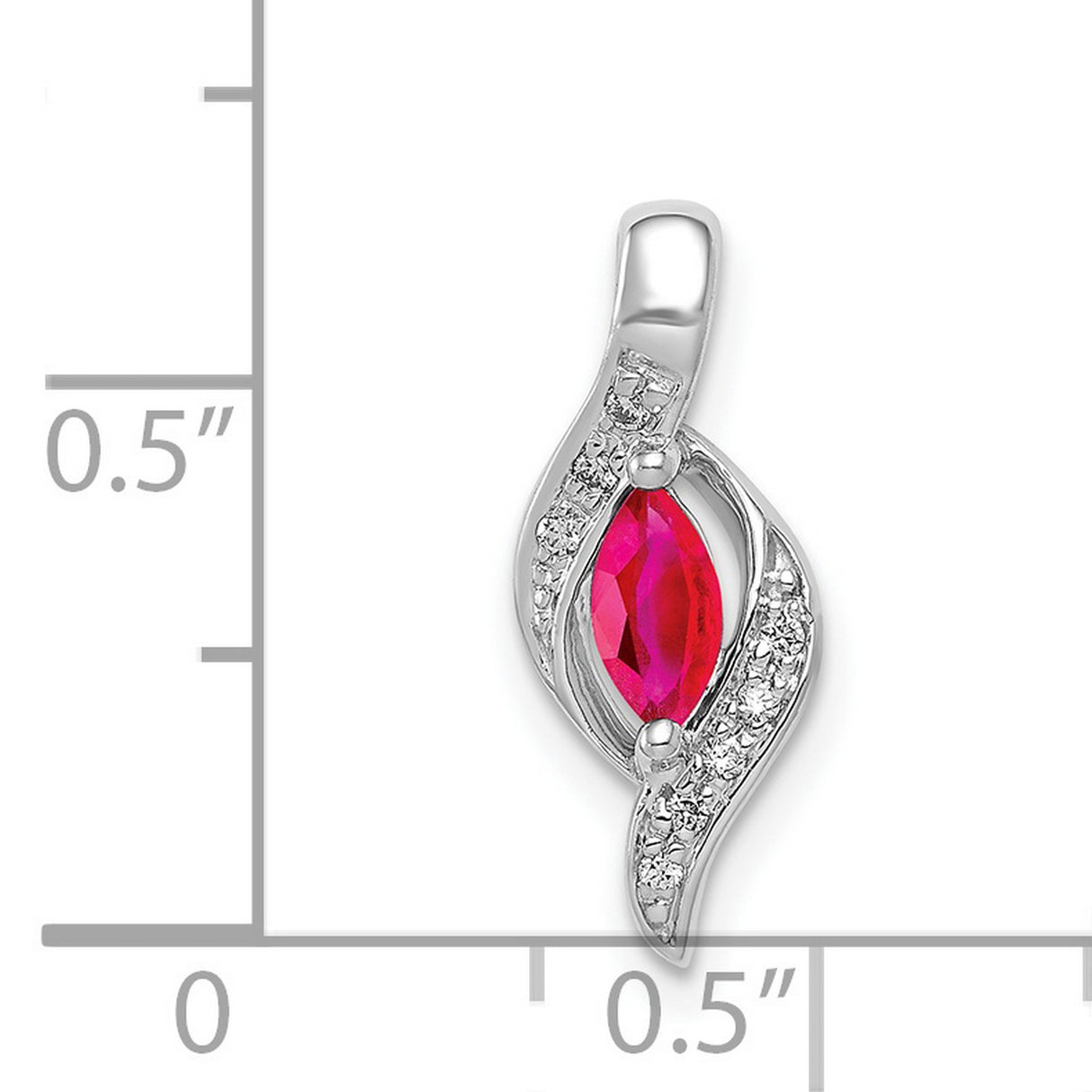 14k White Gold Flame Pendant with Ruby and Diamond Accents, Modern Abstract Design