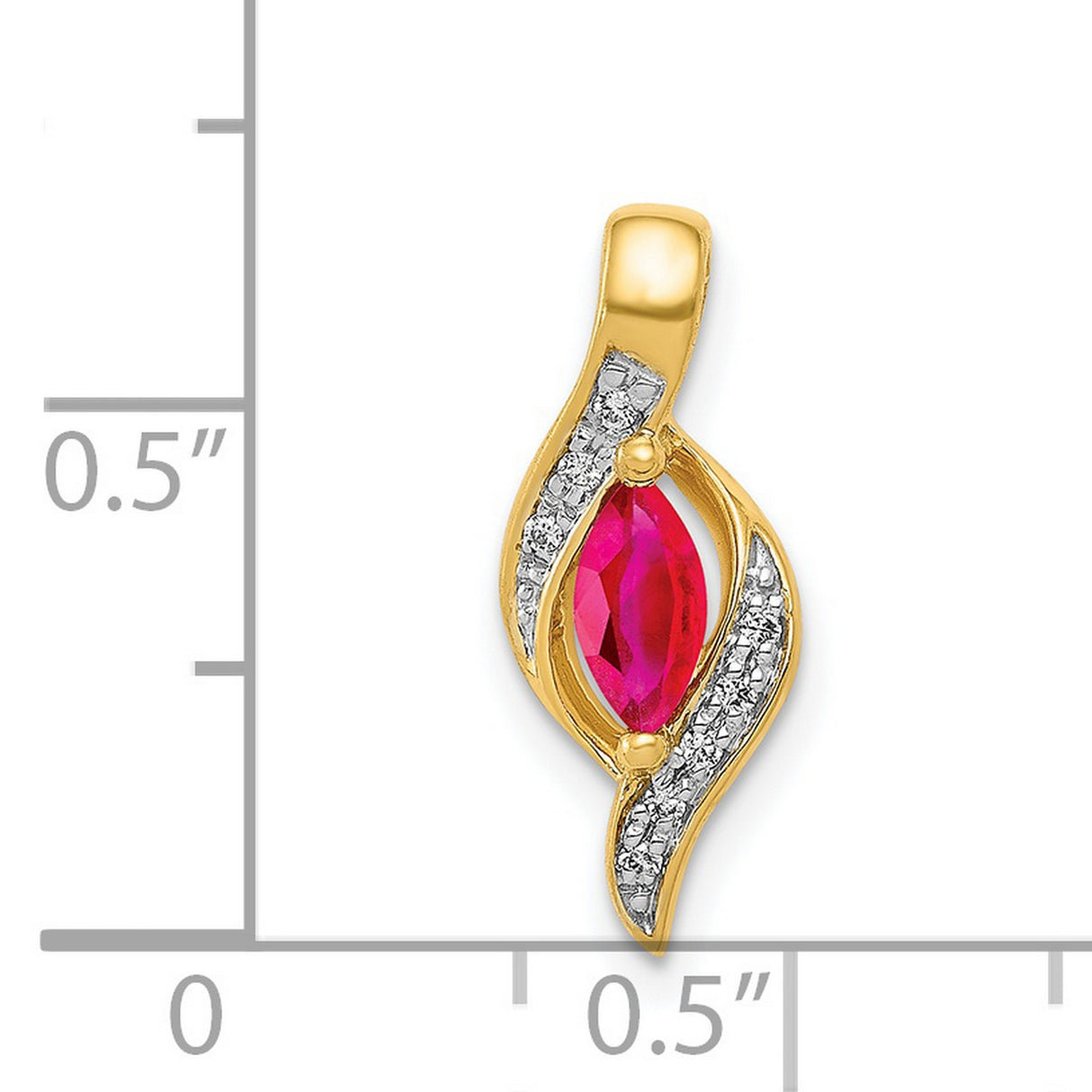 14k Yellow Gold Ruby Pendant with Diamond Accents, Flame-Inspired Design for Women