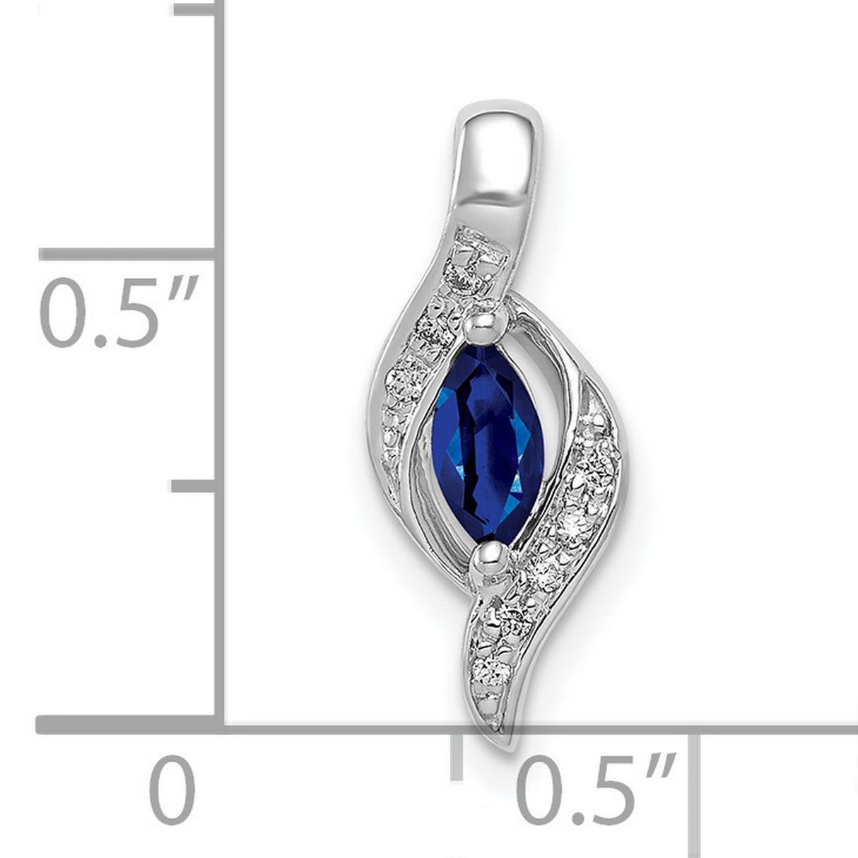10k White Gold Pendant with Marquise Cut Sapphire and Diamond Accent, Modern Flowing Design