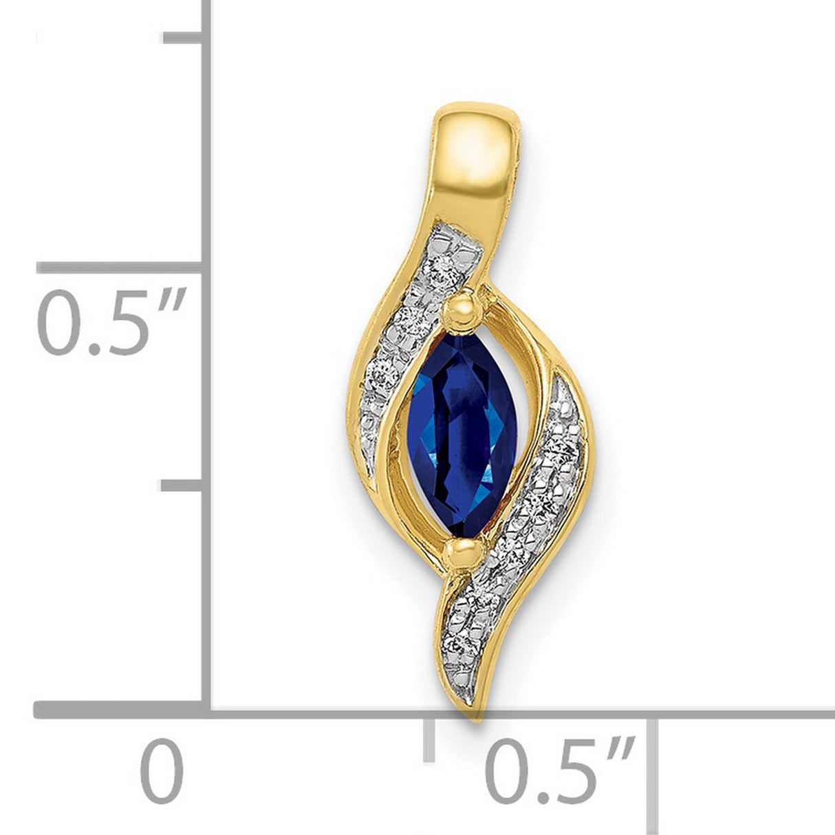 10k Yellow Gold Pendant with Marquise Sapphire and Diamond Accent, Swirl Abstract Design