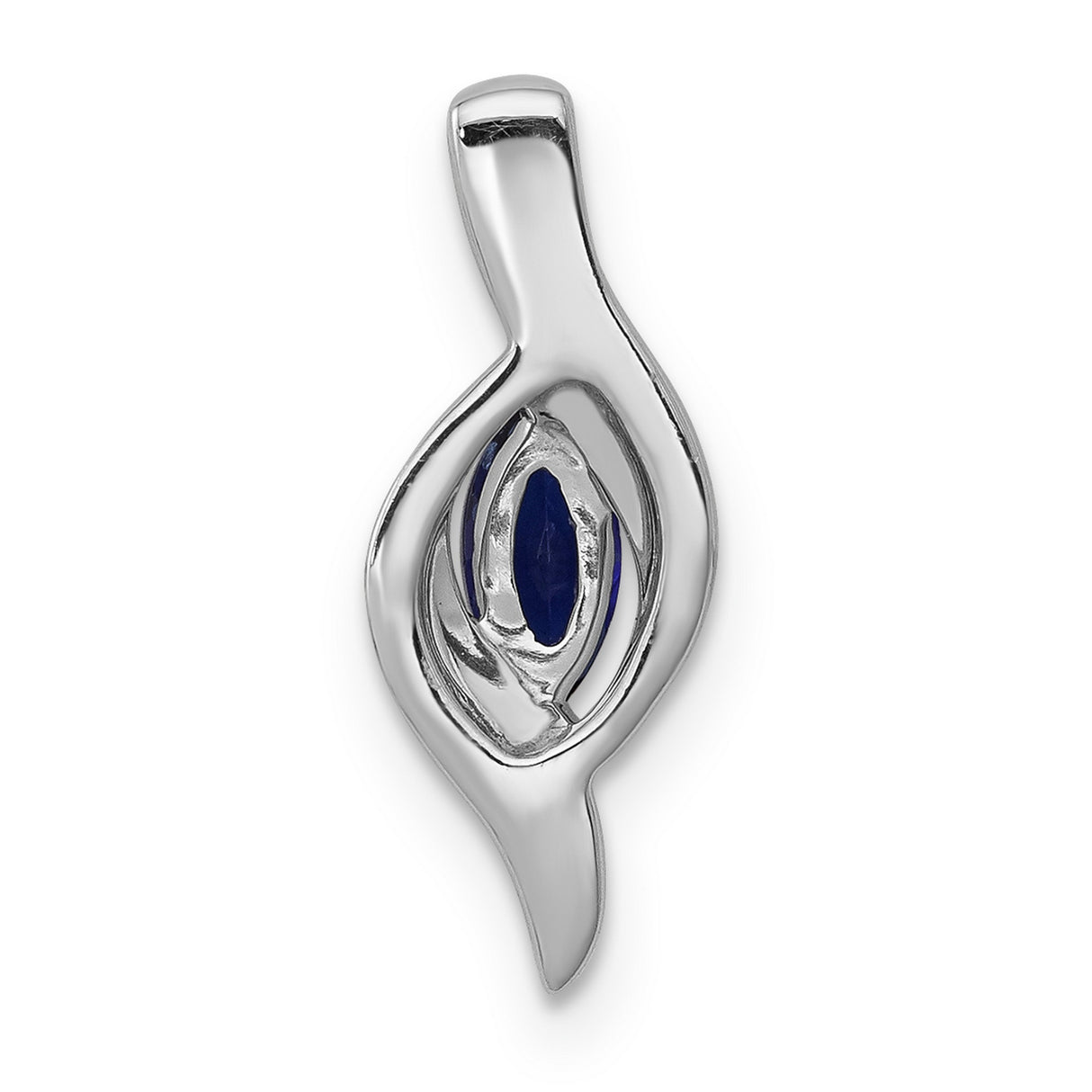 14k White Gold Pendant with Marquise Blue Sapphire and Diamond Accents, Wavy Design