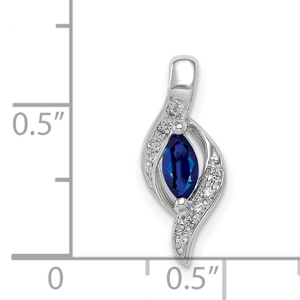 14k White Gold Pendant with Marquise Blue Sapphire and Diamond Accents, Wavy Design