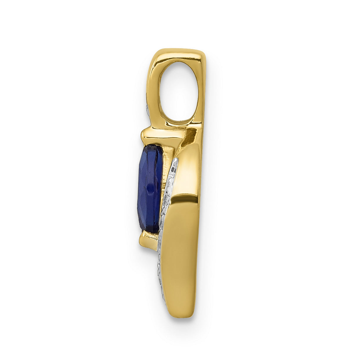 14k Yellow Gold Pendant with Marquise Cut Sapphire and Diamond Accents, Abstract Flowing Design