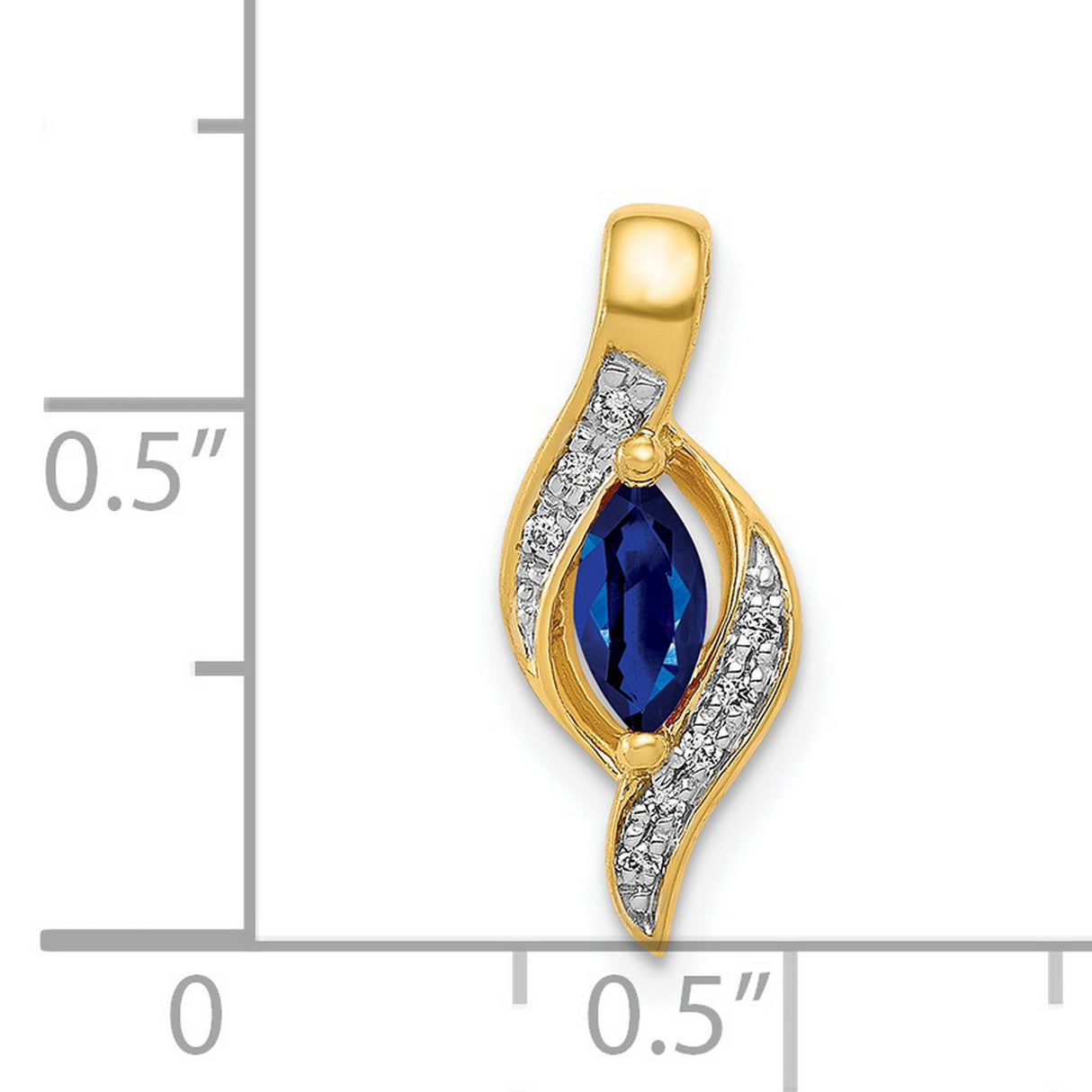 14k Yellow Gold Pendant with Marquise Cut Sapphire and Diamond Accents, Abstract Flowing Design