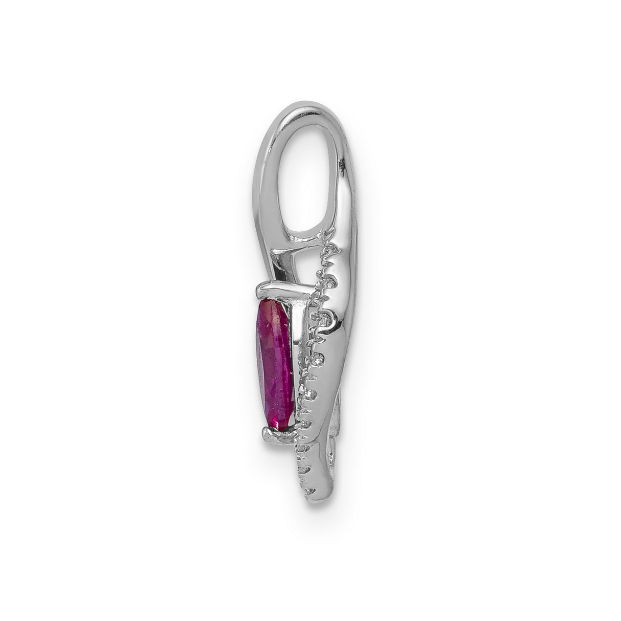 14k White Gold Pendant with Marquise Ruby and Curved Diamond Accents, Eye Design Jewelry