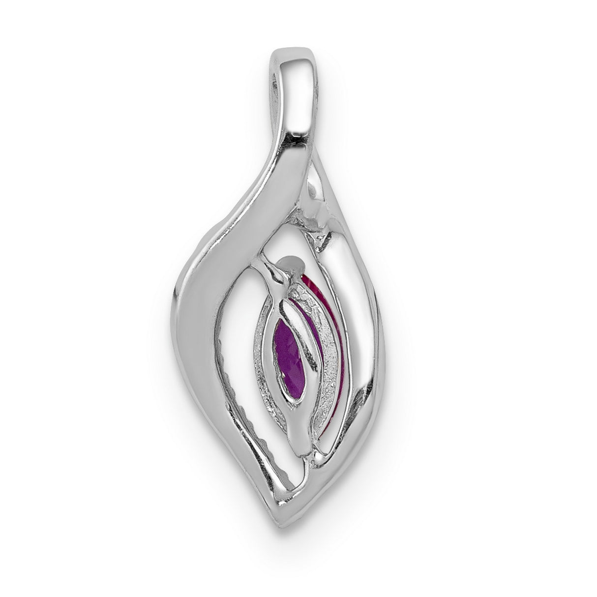 14k White Gold Pendant with Marquise Ruby and Curved Diamond Accents, Eye Design Jewelry