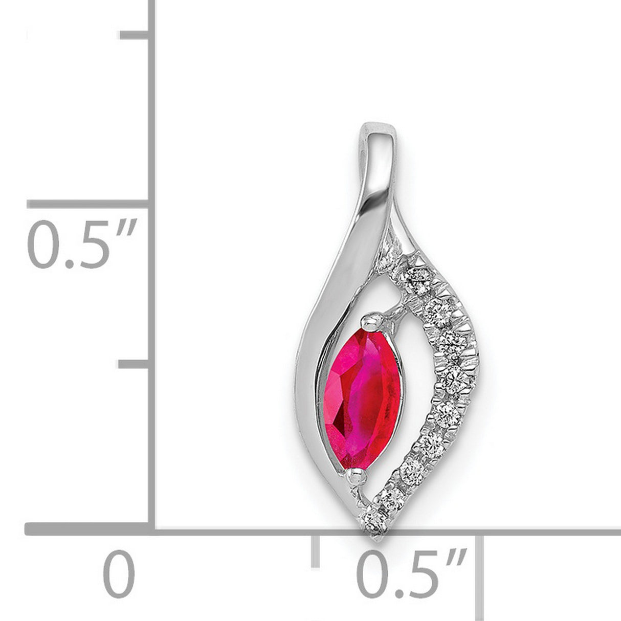 14k White Gold Pendant with Marquise Ruby and Curved Diamond Accents, Eye Design Jewelry