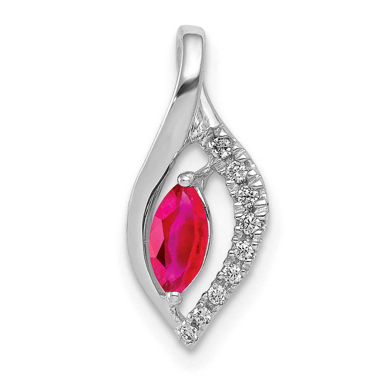 14k White Gold Pendant with Marquise Ruby and Curved Diamond Accents, Eye Design Jewelry