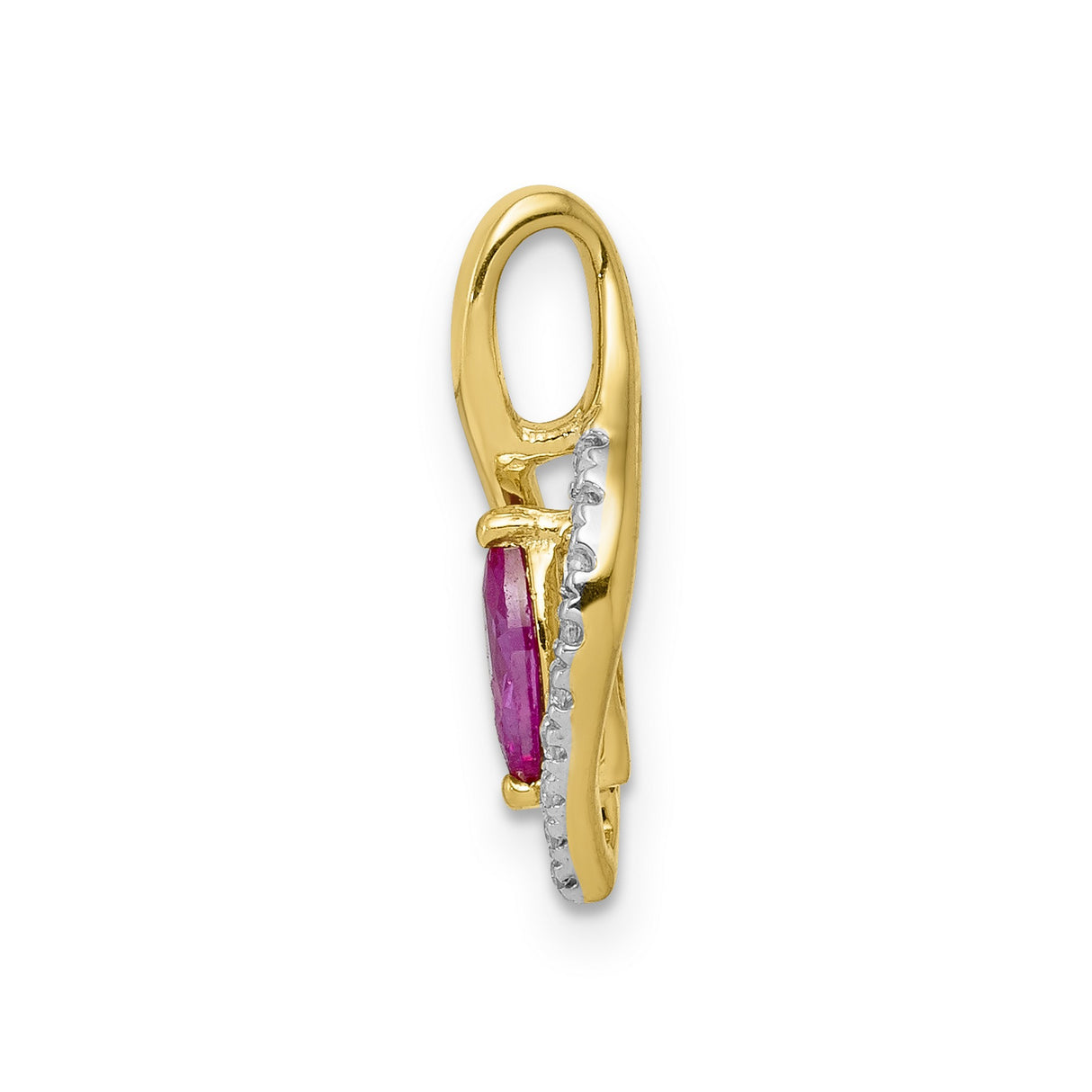 14k Yellow Gold Pendant with Marquise Ruby and Diamond Accents, Modern Eye Design