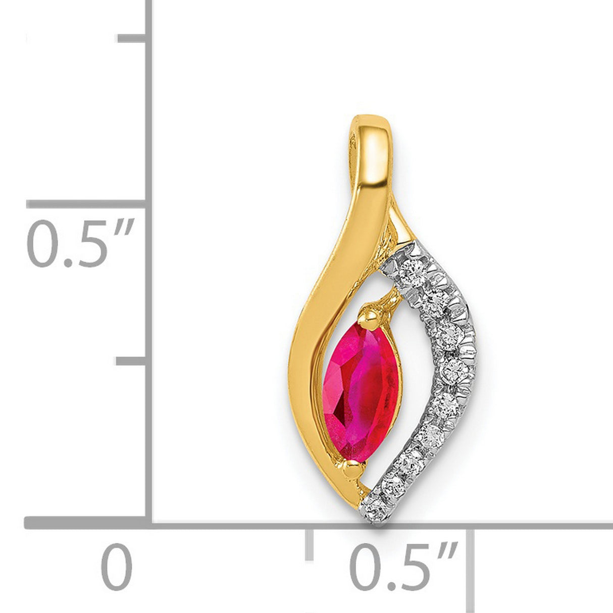 14k Yellow Gold Pendant with Marquise Ruby and Diamond Accents, Modern Eye Design