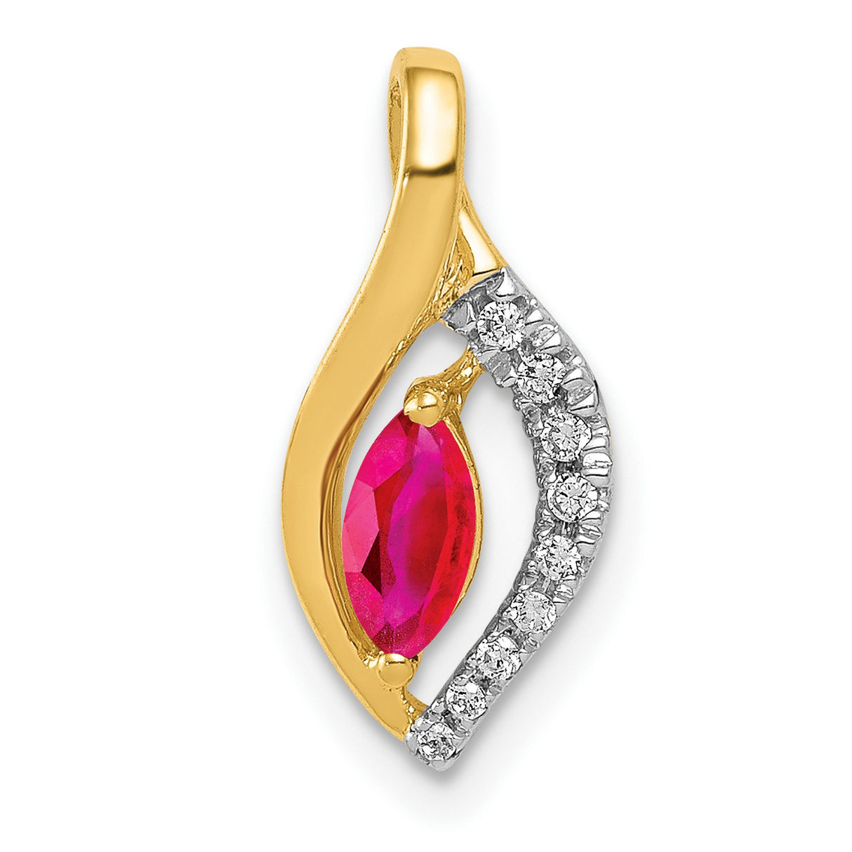 14k Yellow Gold Pendant with Marquise Ruby and Diamond Accents, Modern Eye Design