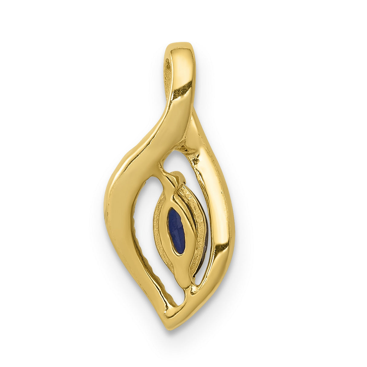 14k Yellow Gold Pendant with Marquise Cut Sapphire and Diamond Accents, Eye Shaped Design