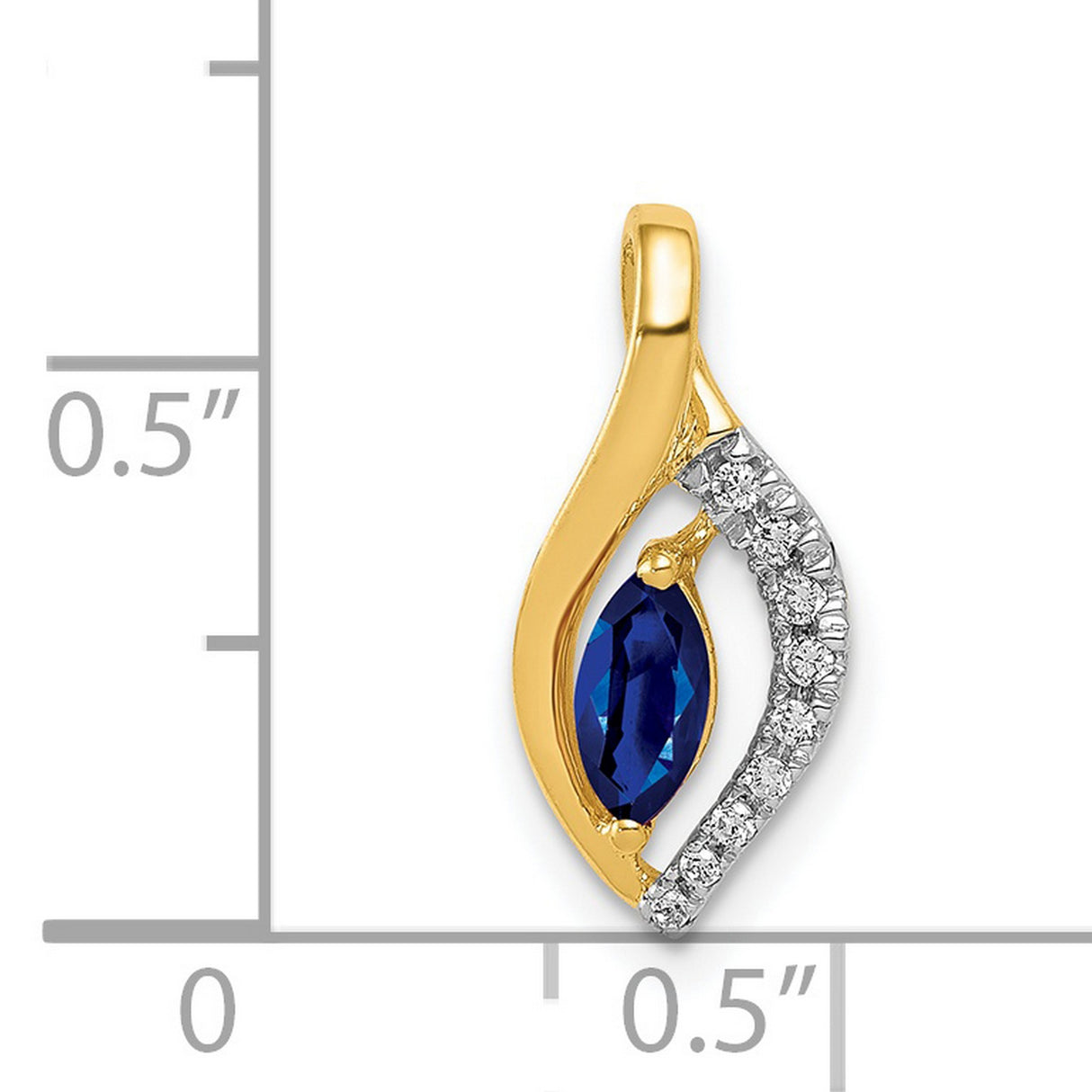 14k Yellow Gold Pendant with Marquise Cut Sapphire and Diamond Accents, Eye Shaped Design
