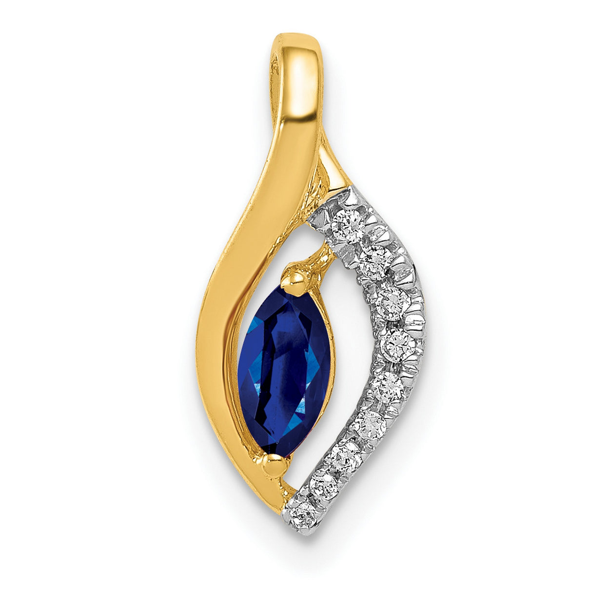14k Yellow Gold Pendant with Marquise Cut Sapphire and Diamond Accents, Eye Shaped Design