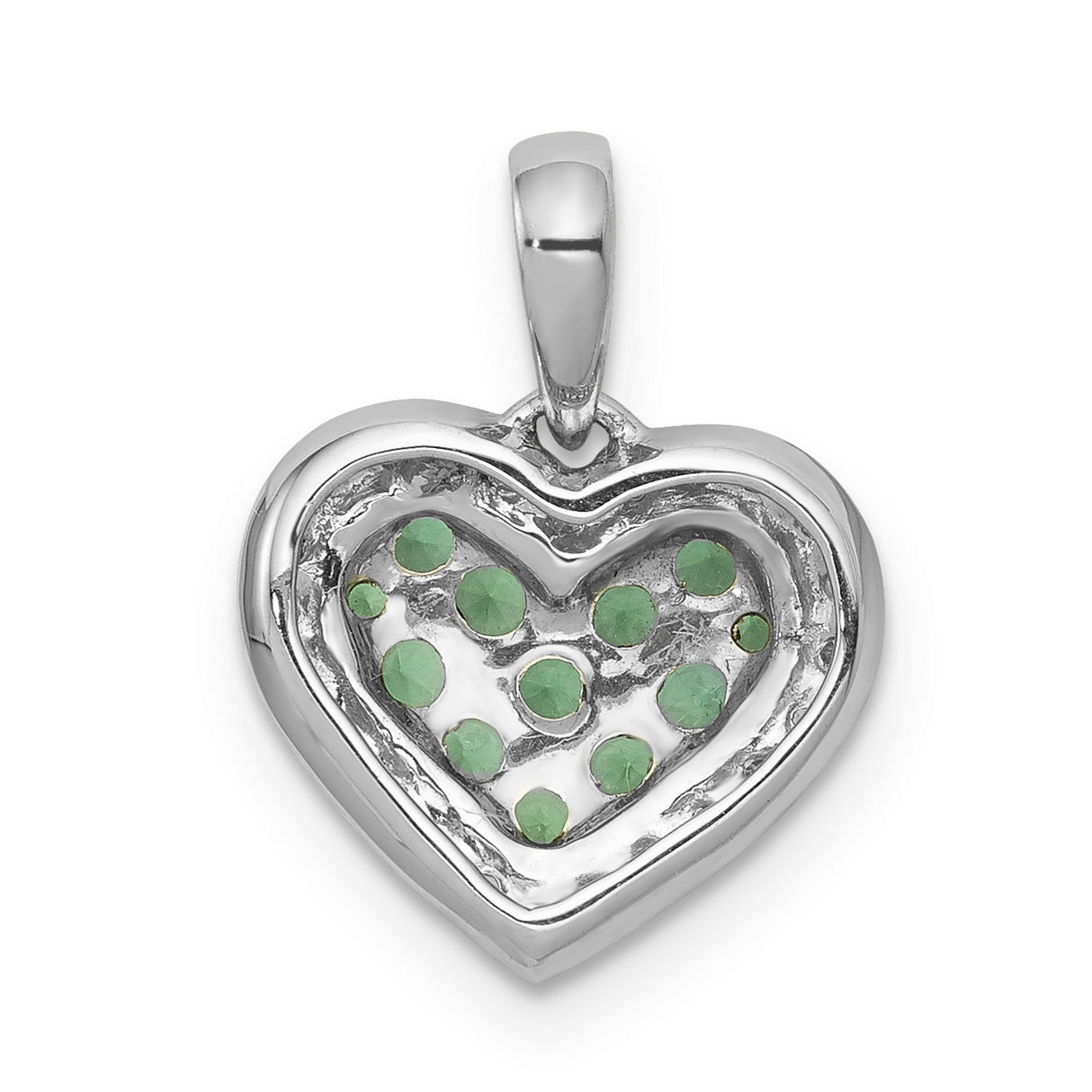 14k White Gold Heart Pendant with Emerald Cluster and Diamond Halo Design for Women