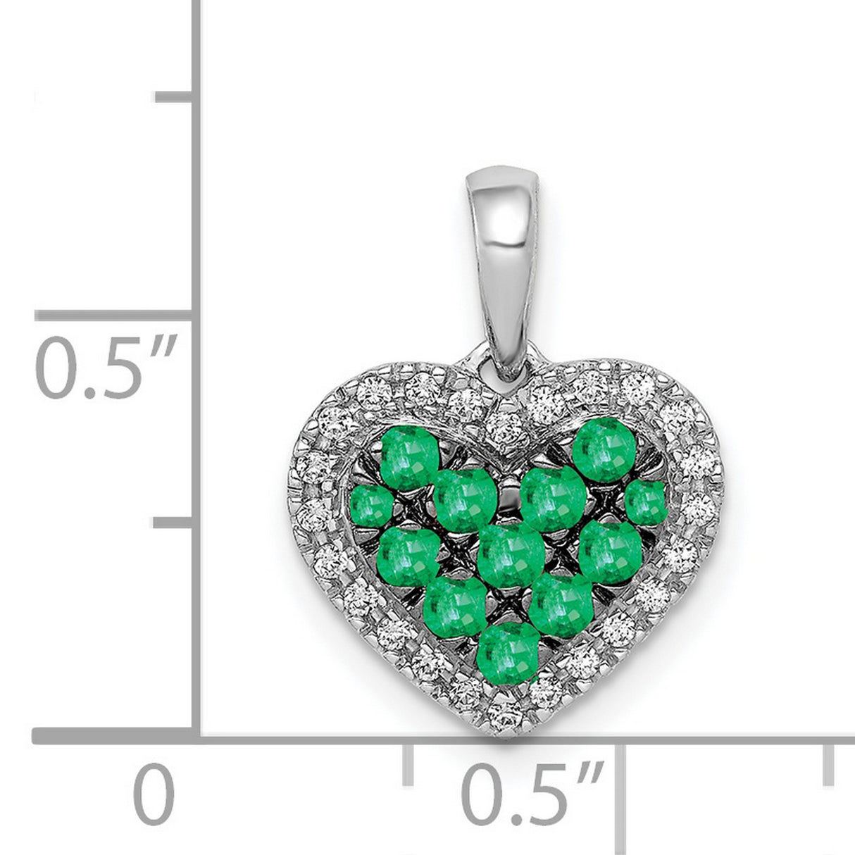 14k White Gold Heart Pendant with Emerald Cluster and Diamond Halo Design for Women