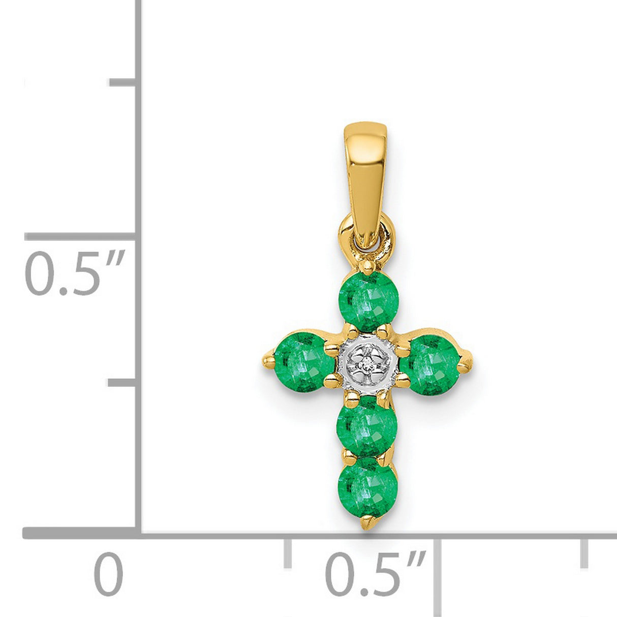 14k Yellow Gold Cross Pendant with Emerald and Diamond, Spiritual Design for Men and Women