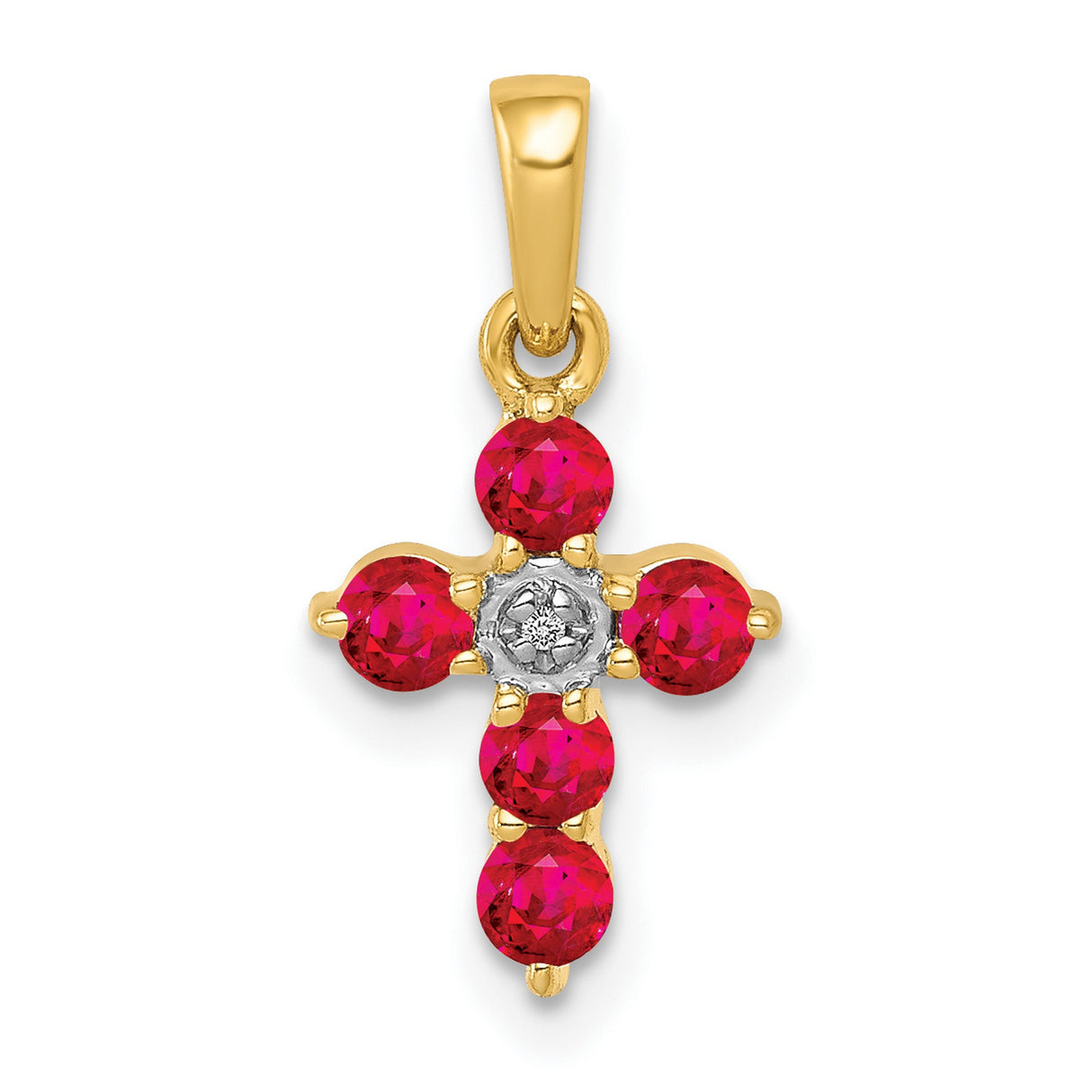 10k Yellow Gold Cross Pendant with Ruby and Diamond , Classic Faith Jewelry for Men and Women