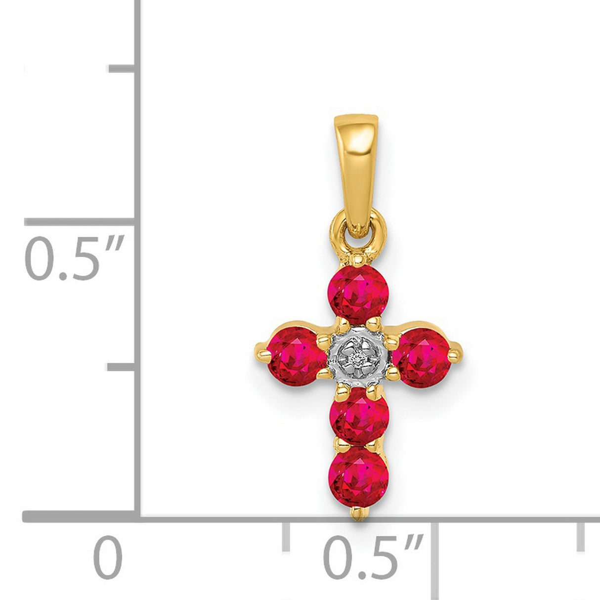 14k Yellow Gold Cross Pendant with Ruby and Diamond, Modern Faith Style Jewelry for Men and Women