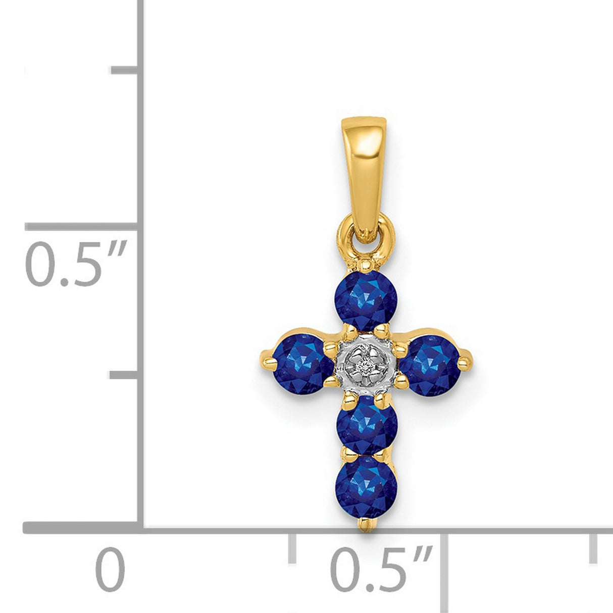 14k Yellow Gold Cross Pendant with Sapphire and Diamond Accent, Spiritual Faith Jewelry